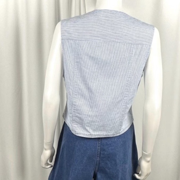 Vintage 90's ‘Solutions!’ Blue Striped Garden Seeds Patchwork Vest - S/M - Picture 6 of 6